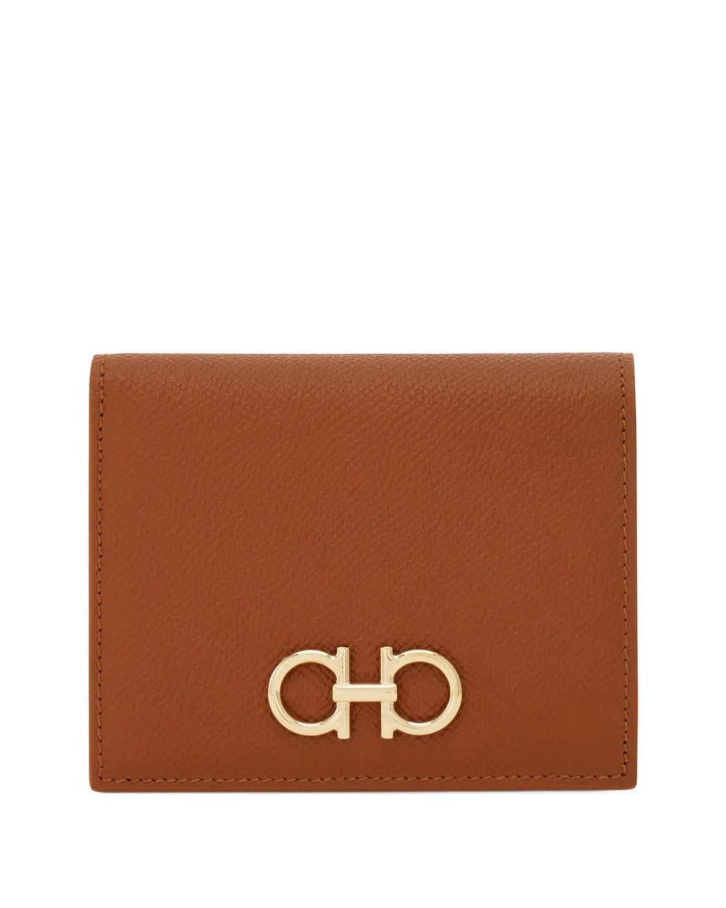 Ferragamo Brown Gancini Hammered Leather Compact Wallet