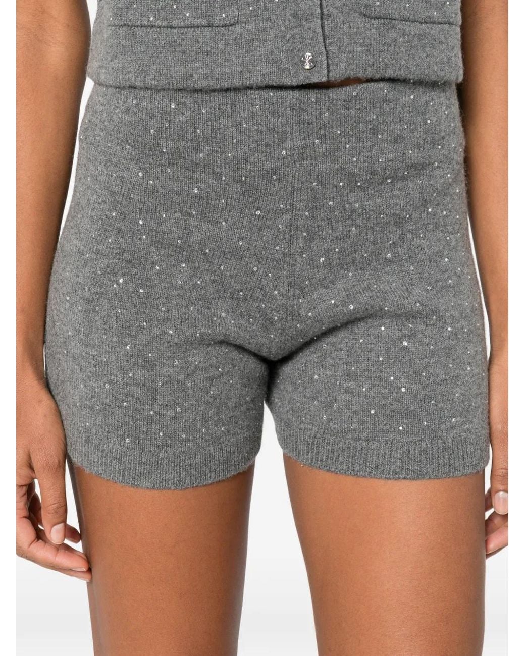 Maje Gray Knit Shorts With Rhinestones