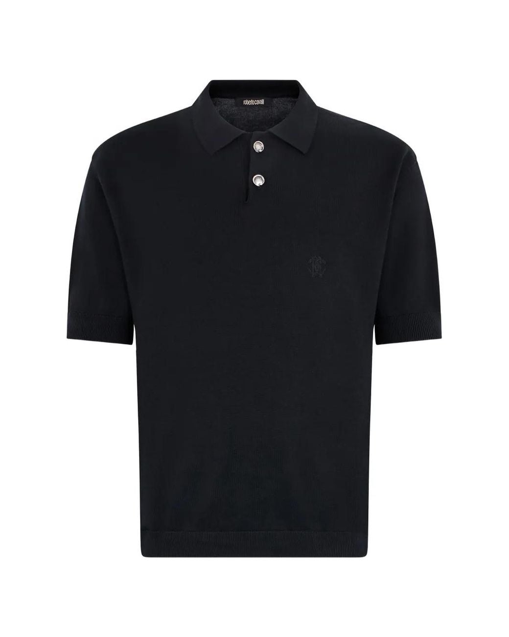 Roberto Cavalli Black Logo-Embroidered Polo Shirt for men