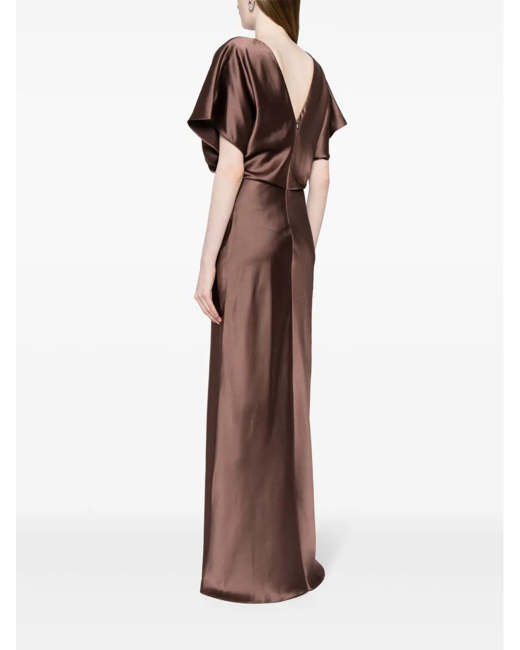 Amsale Brown Draped Satin Gown
