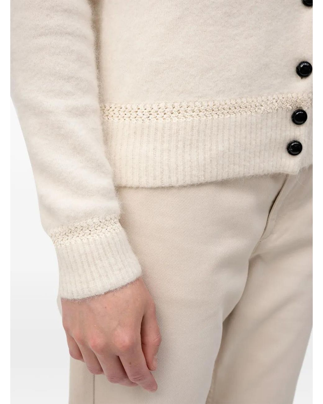 Isabel Marant Natural Scalloped-Edge Pointelle-Trim Cardigan