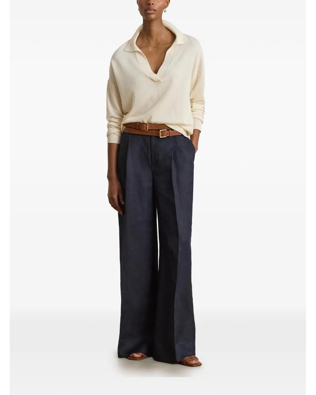 Ralph Lauren White V-Neck Collared Sweater
