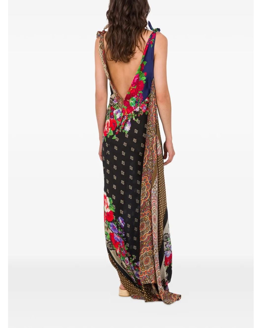 Moschino Black Patchwork Maxi Dress With Deep V-Neckline