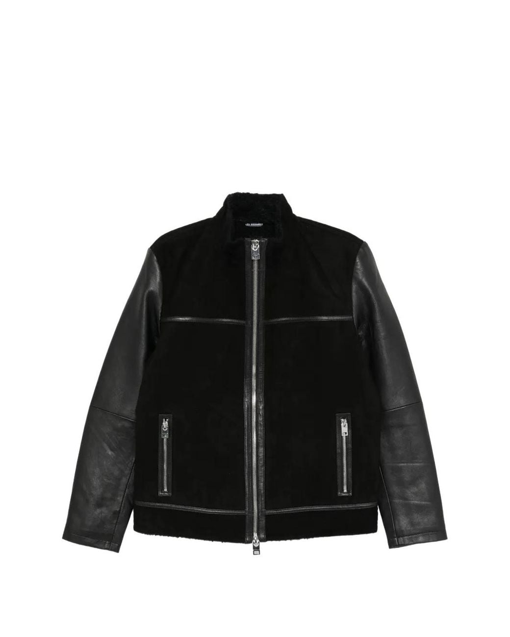Les Hommes Black Contrast-Sleeve Leather Jacket for men