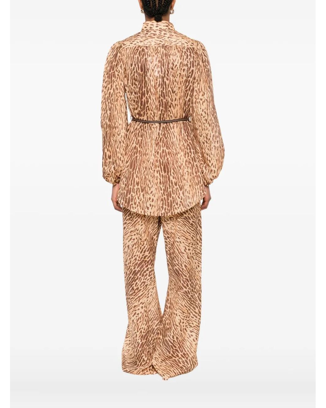 Zimmermann Natural 'Cascadian' Blouse With Leopard Print