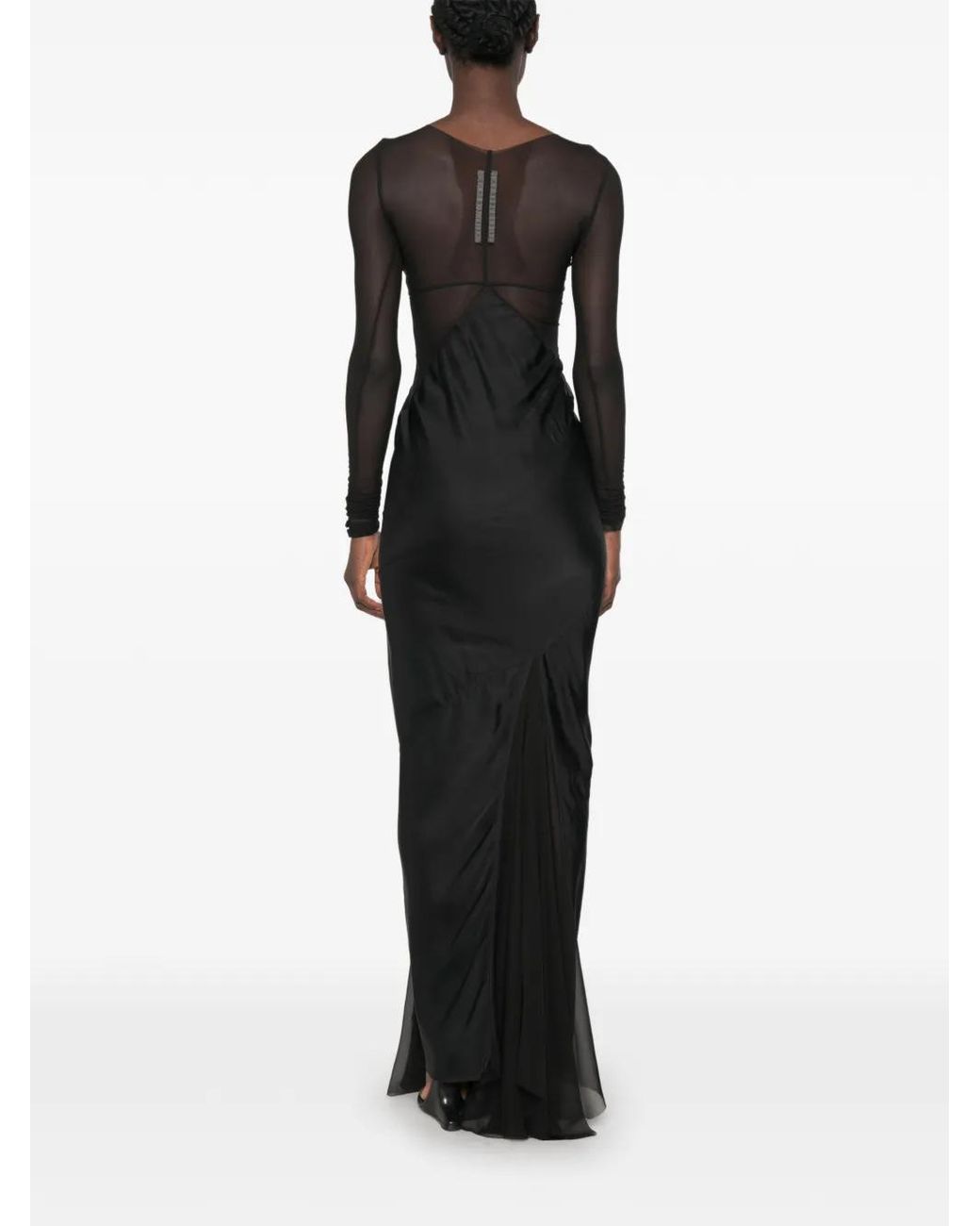 Rick Owens Black Robe Longue En Tulle Stretch À Empiècements