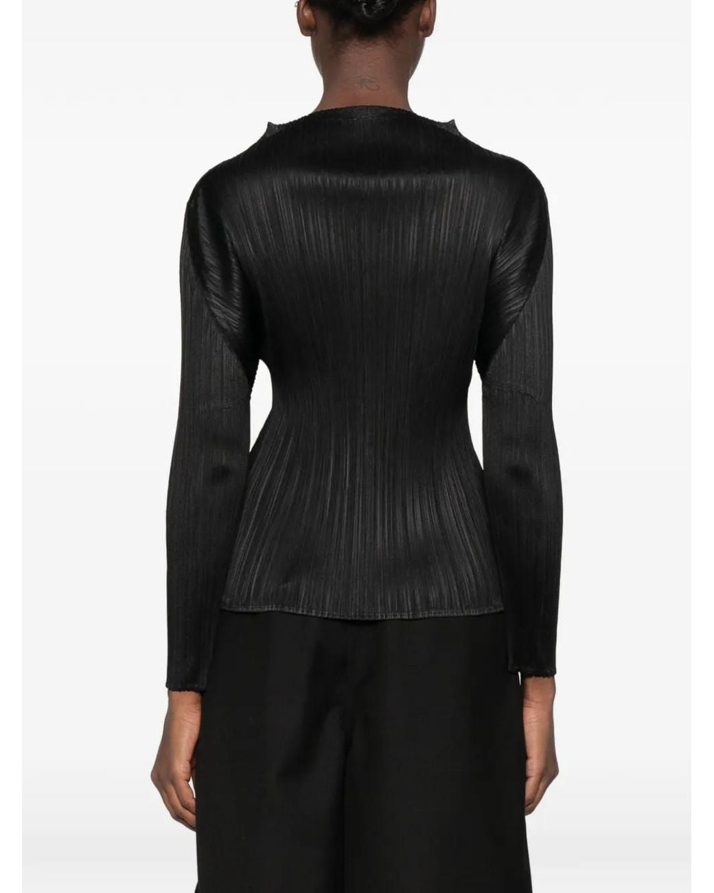 Pleats Please Issey Miyake Black Pleated Long-Sleeve Top