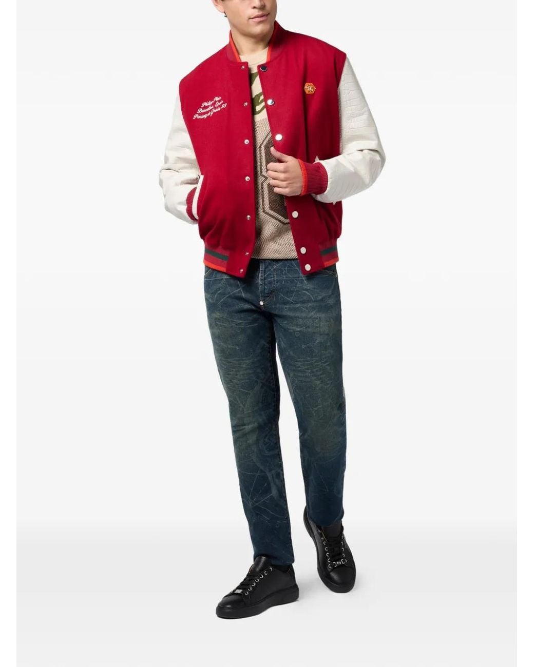 Philipp Plein Red Button-Fastening Bomber Jacket for men