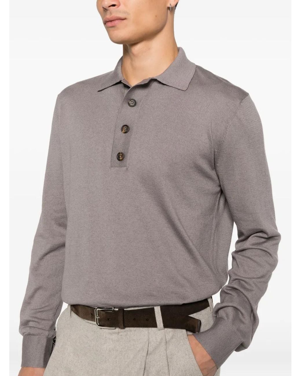Eleventy Gray Fine-Knit Polo Shirt for men
