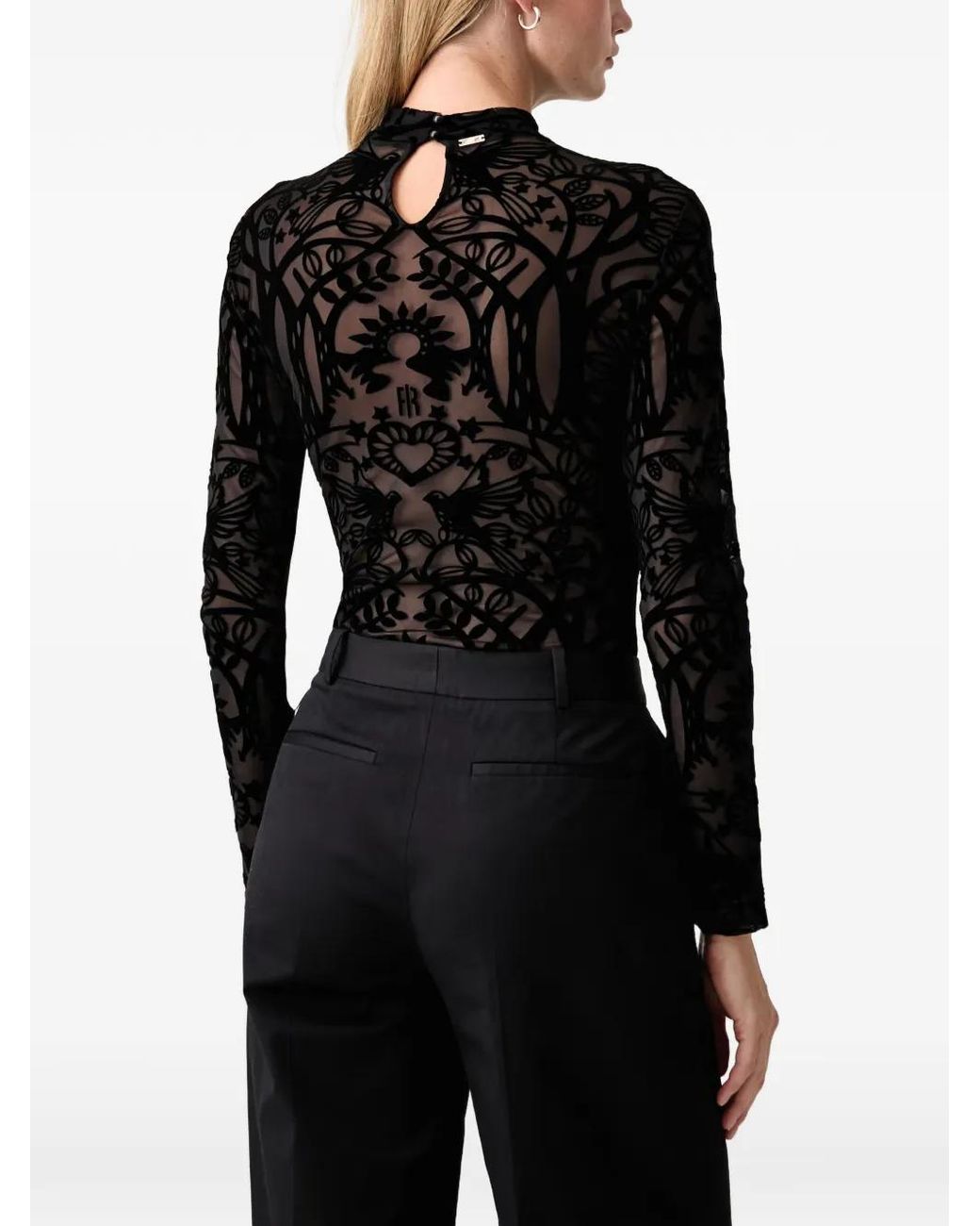 Fracomina Black Velvet-Patterned Mesh Body