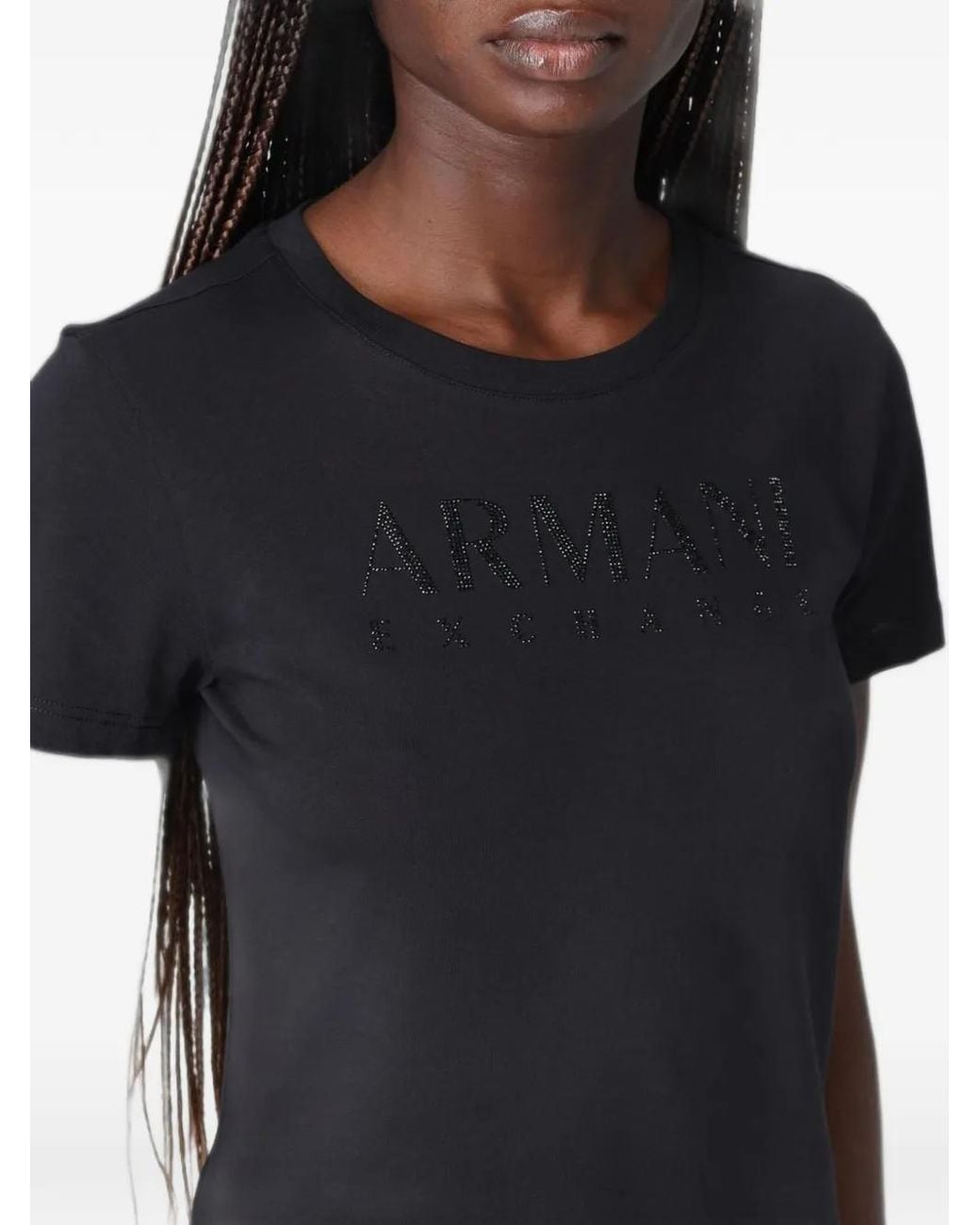 ARMANI EXCHANGE Black Rhinestone-Logo T-Shirt