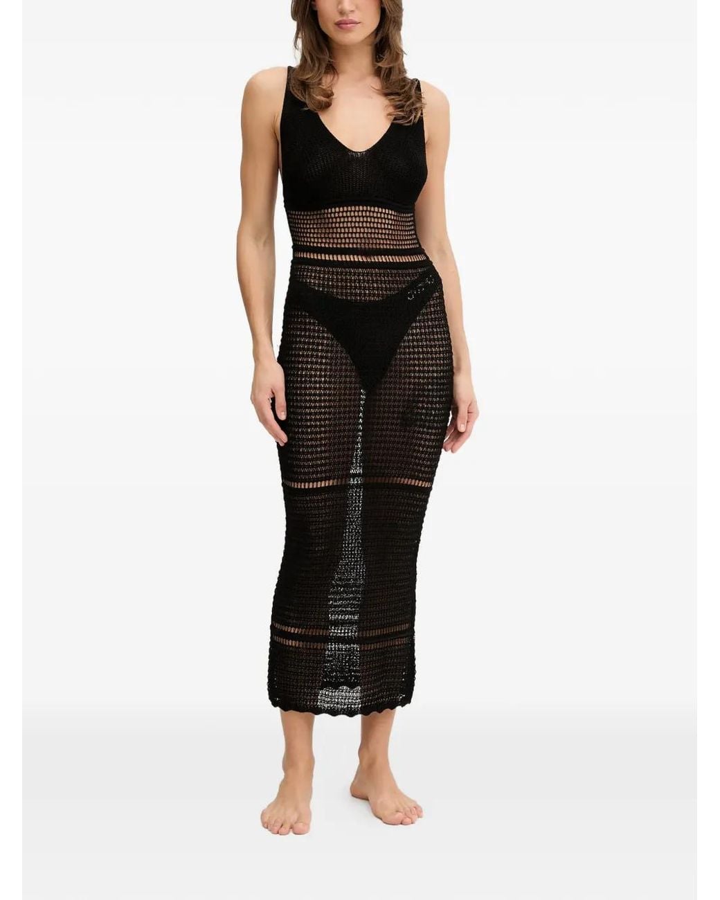 Guess Black Openwork Knitted Long Dress