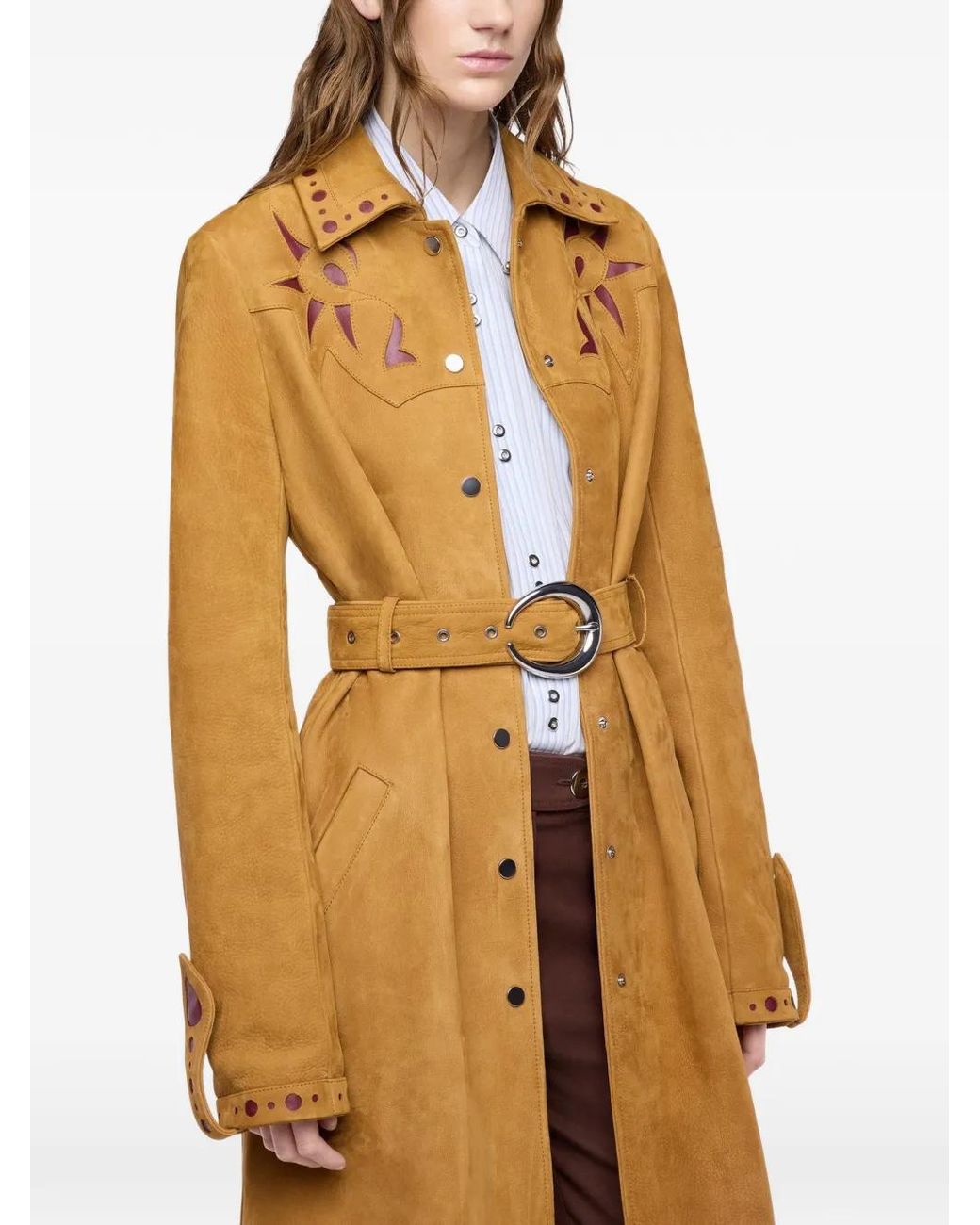 Rabanne Natural Straight Leather Trench Coat With Embellishments