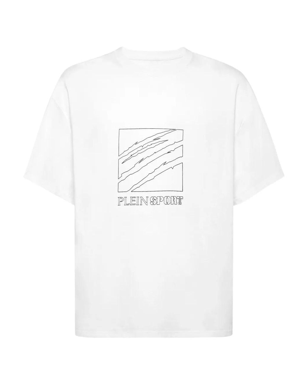 Philipp Plein White Round Neck T-Shirt Outline Scratch Logo for men