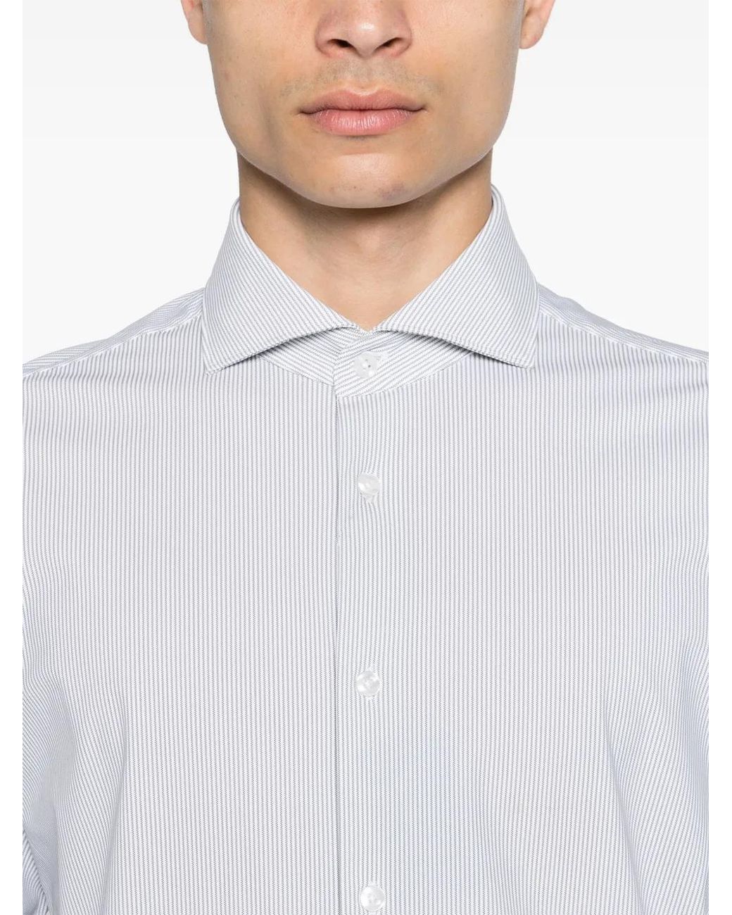 Dell'Oglio White Striped Spread-Collar Shirt for men