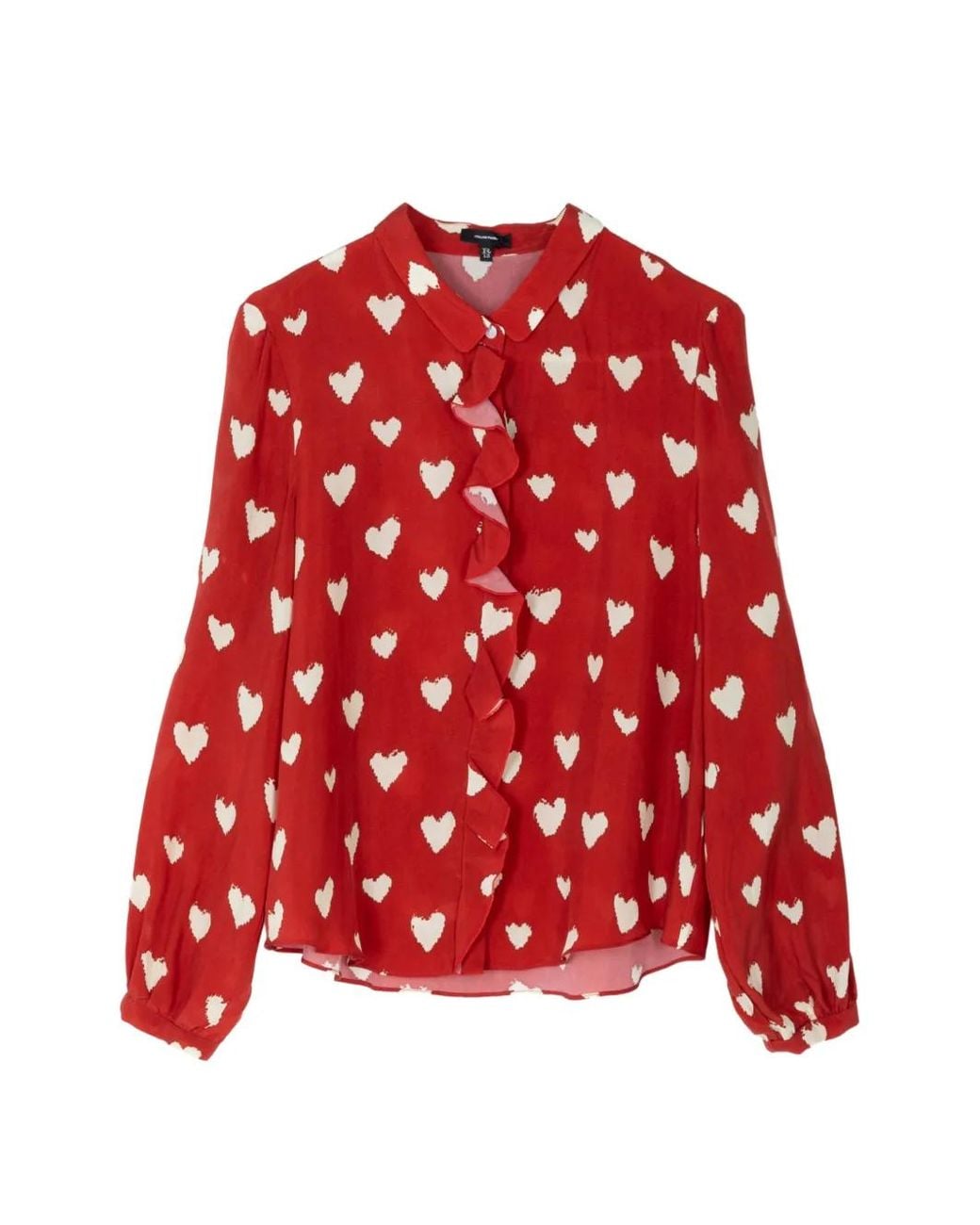 R13 Red Heart Print Ruffle Blouse