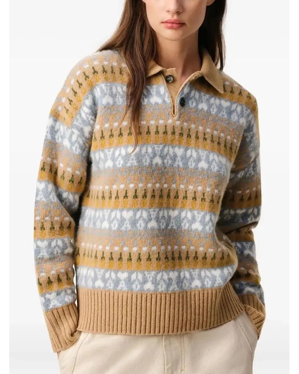 AMI Natural Holiday Capsule Fair Isle-Knit Polo Sweater
