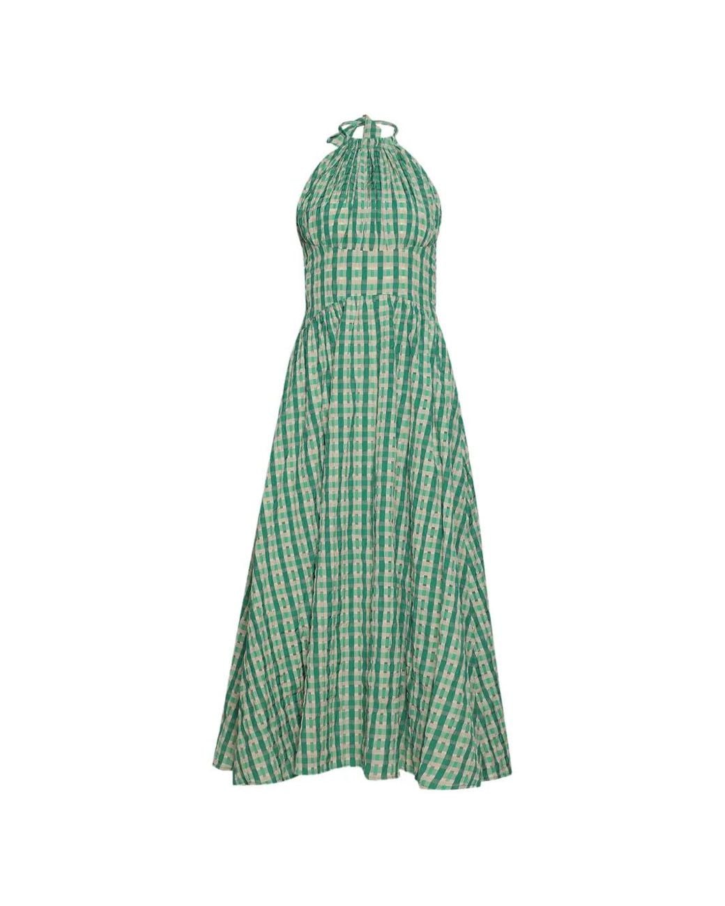 Rosie Assoulin Green Halterneck Checked Midi Dress