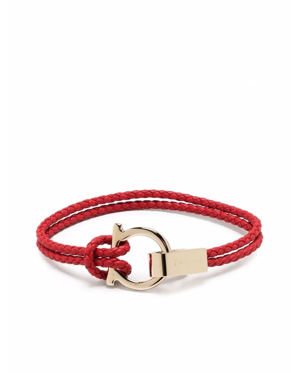 Ferragamo Red Braided Leather Bracelet