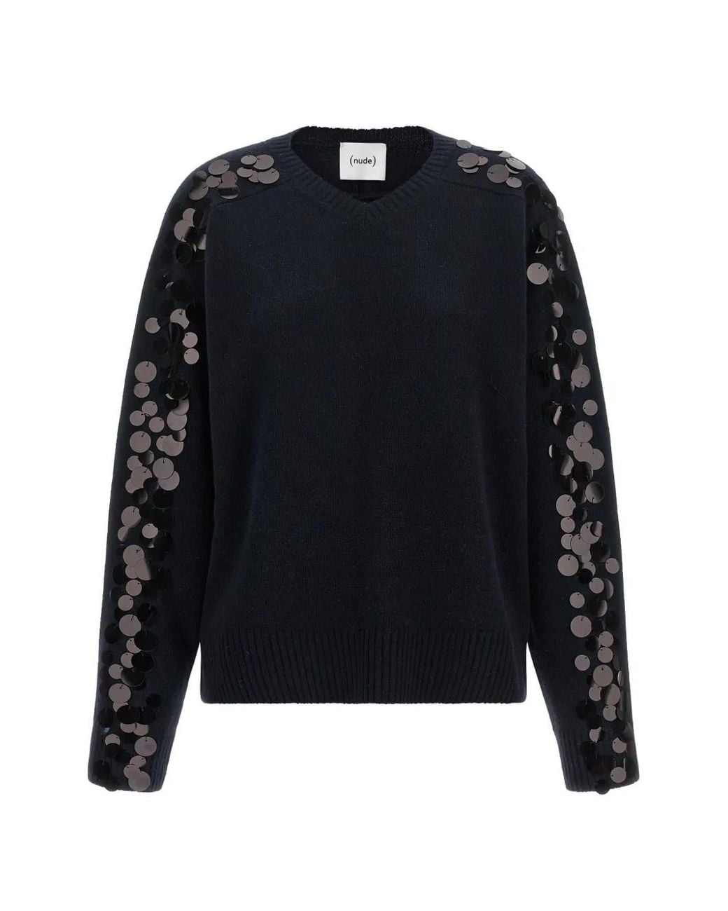 Nude Black Sequin-Embellished V-Neck Sweater
