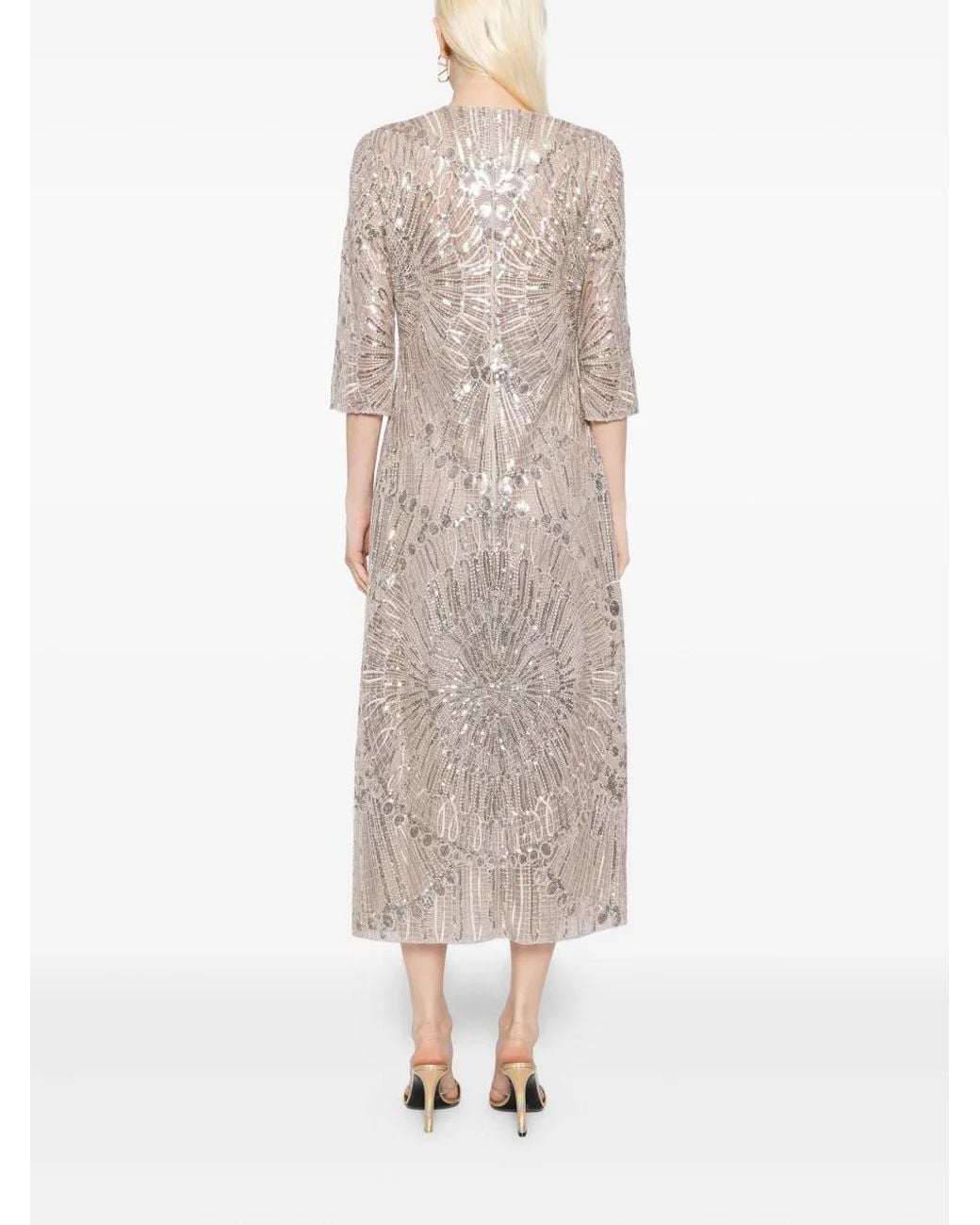 Elie Saab Natural Embroidered Midi Dress