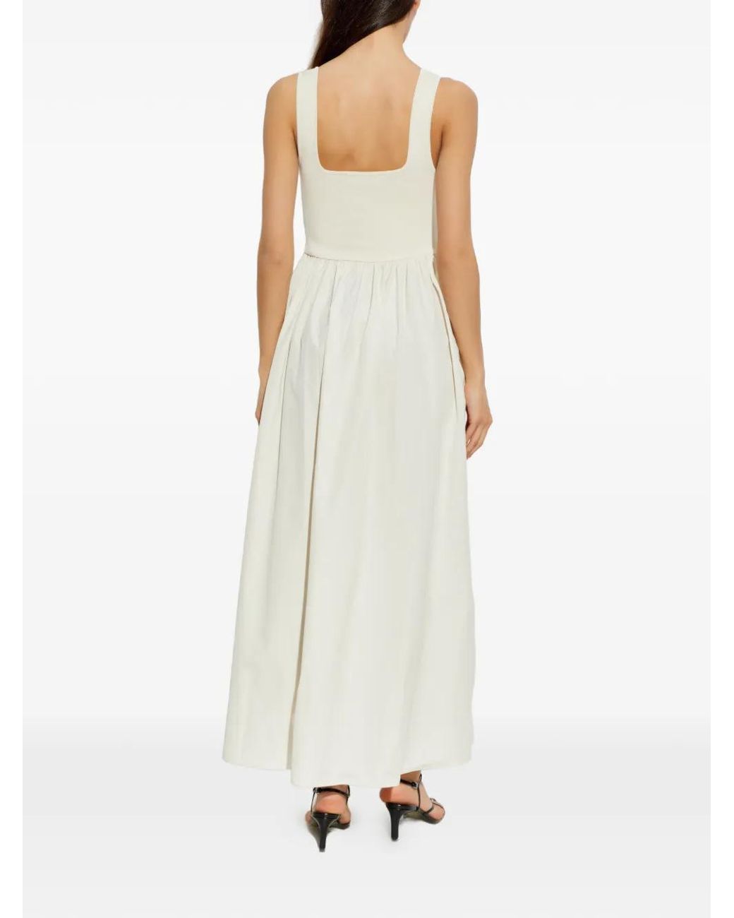 Matteau White Robe En Coton À Design Sans Manches Et Jupe Froncée