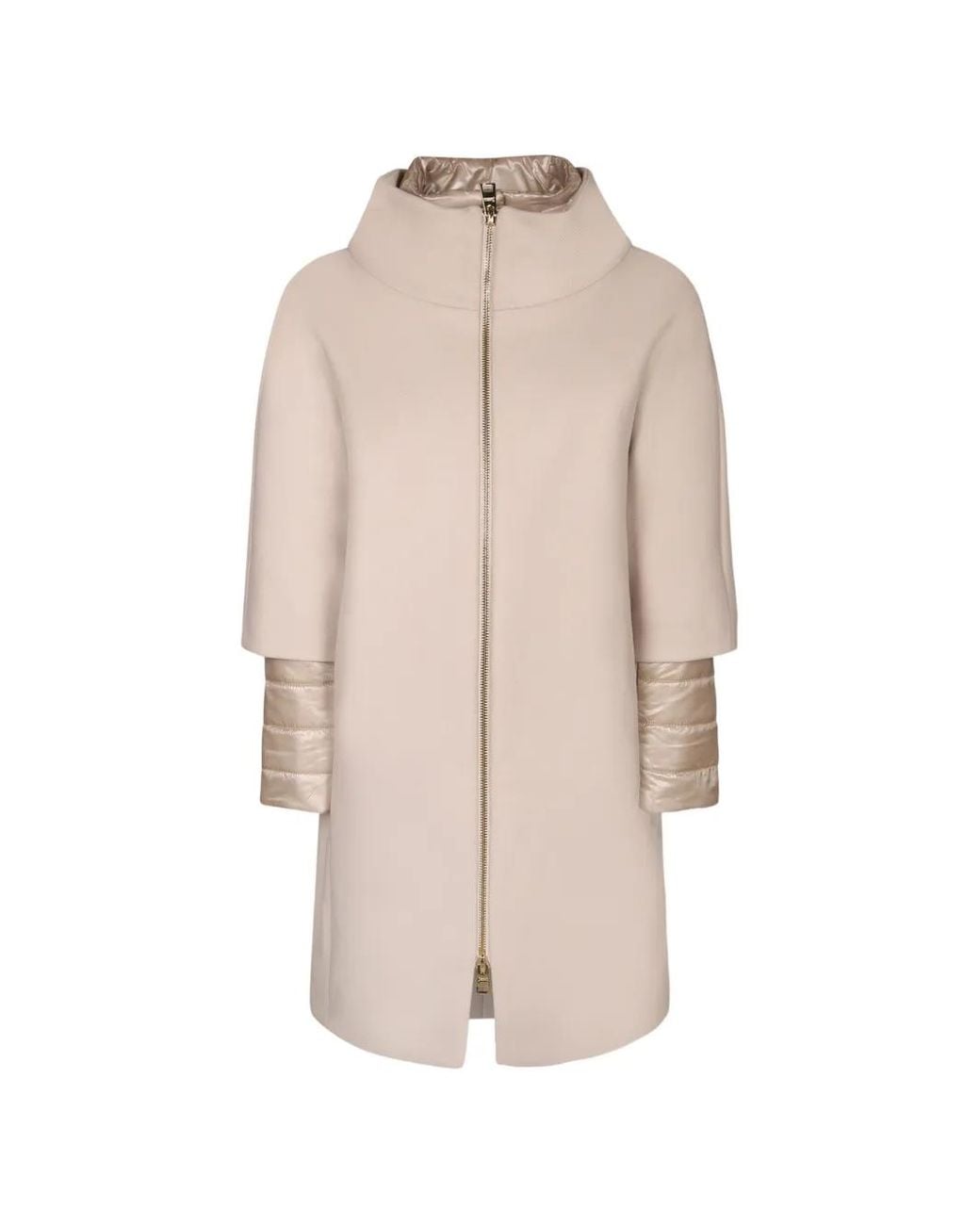 Herno Natural Quilted-Sleeve Funnel-Neck Coat