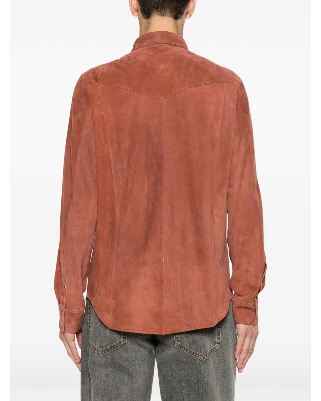 Eleventy Orange Suede Flap-Pocket Shirt for men