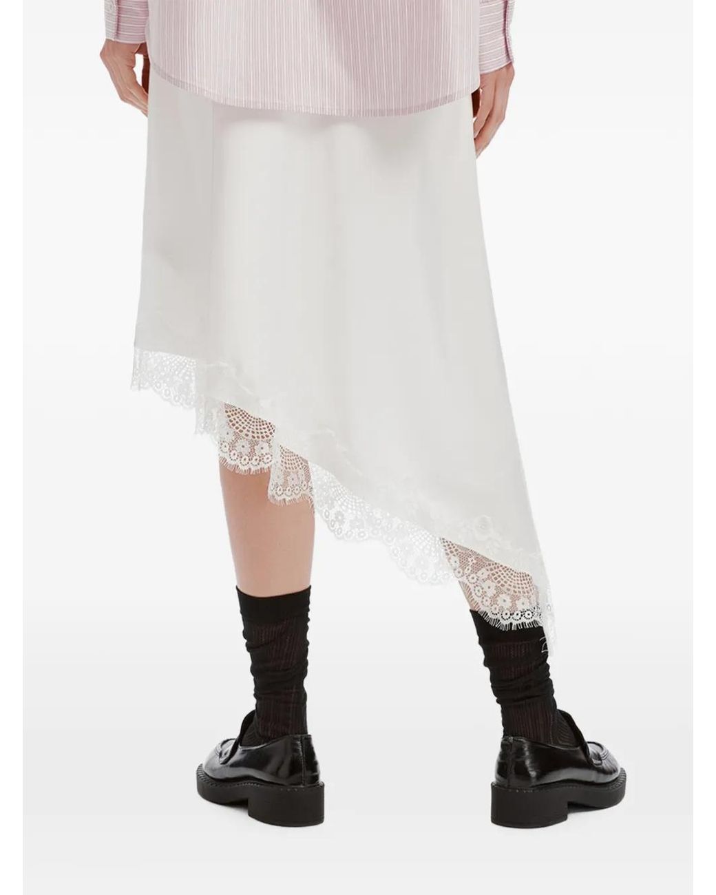 B+ AB White Lace-Trim Asymmetric Midi Skirt