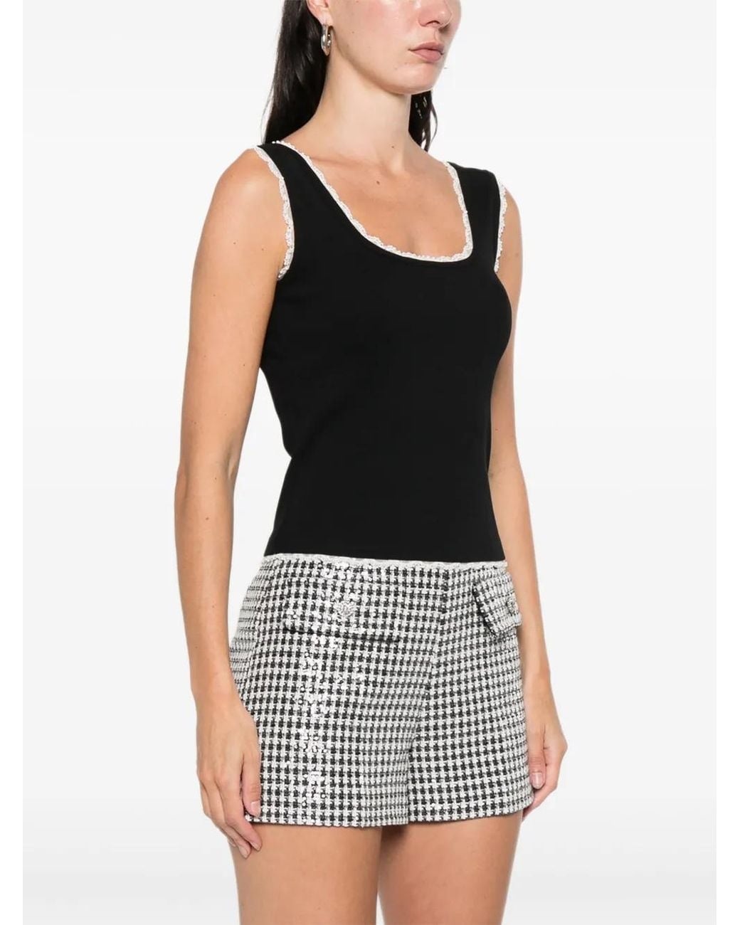 Sandro Black Beaded Embroidered Cotton Vest Top