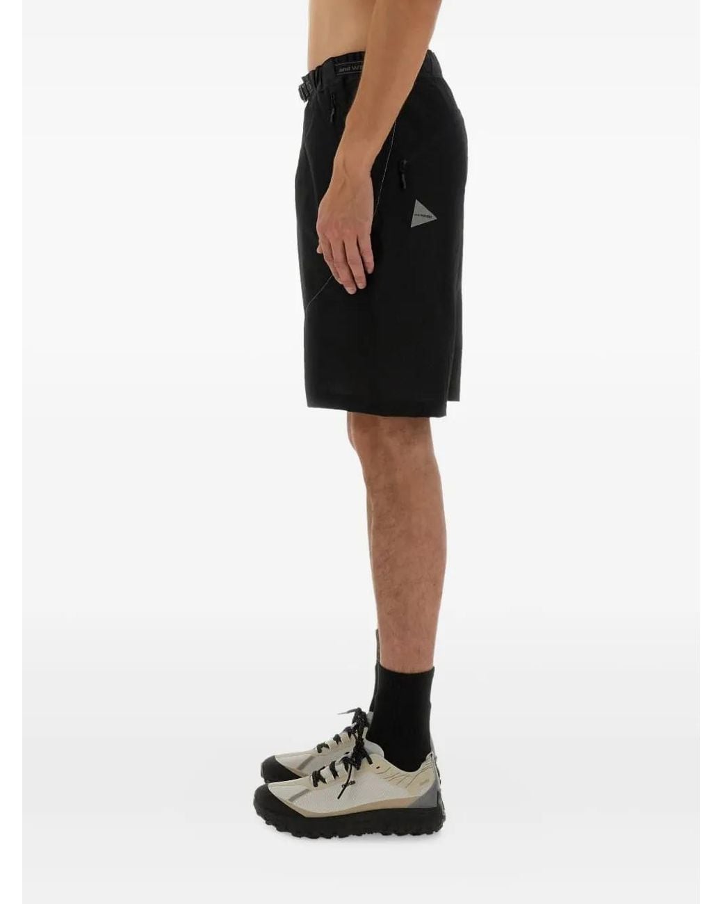 And Wander Black Belted Mesh-Panel Shorts for men