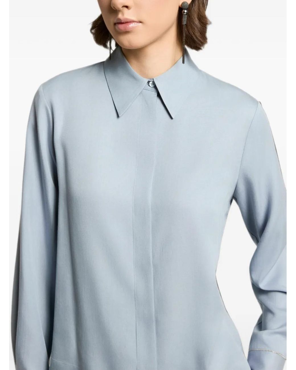 Peserico Blue Point-Collar Long-Sleeved Shirt