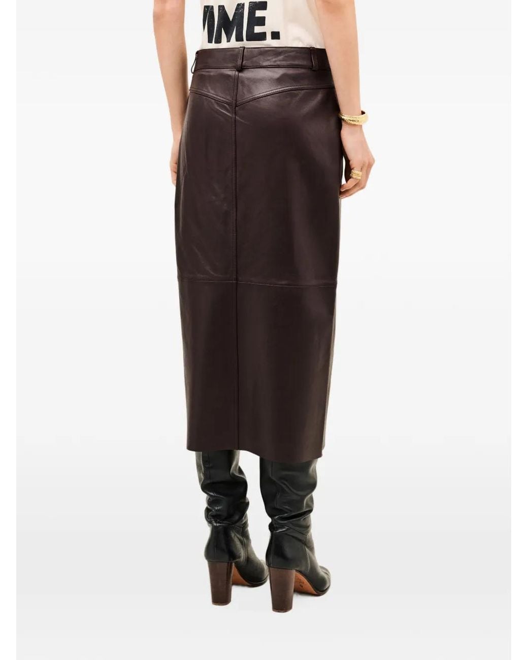 Falda Midi Solene De Cuero Ba&sh de color Brown