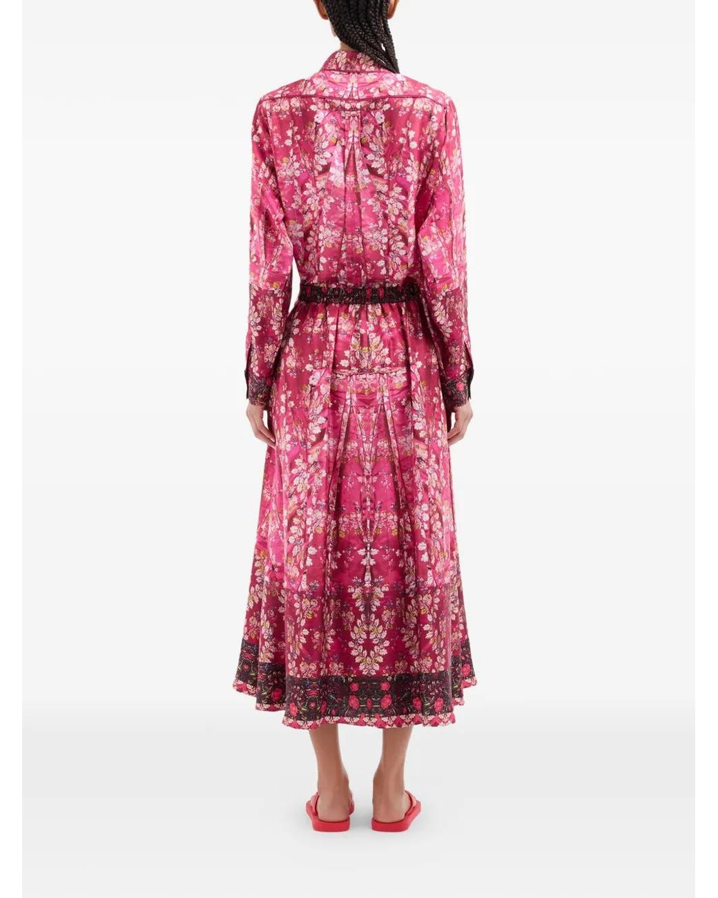 Pierre Louis Mascia Red Aloe Floral A-Line Midi Skirt