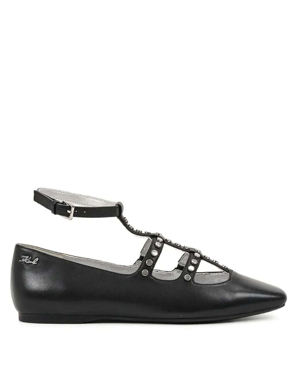 Karl Lagerfeld Black Studded Caged Ballet Flats