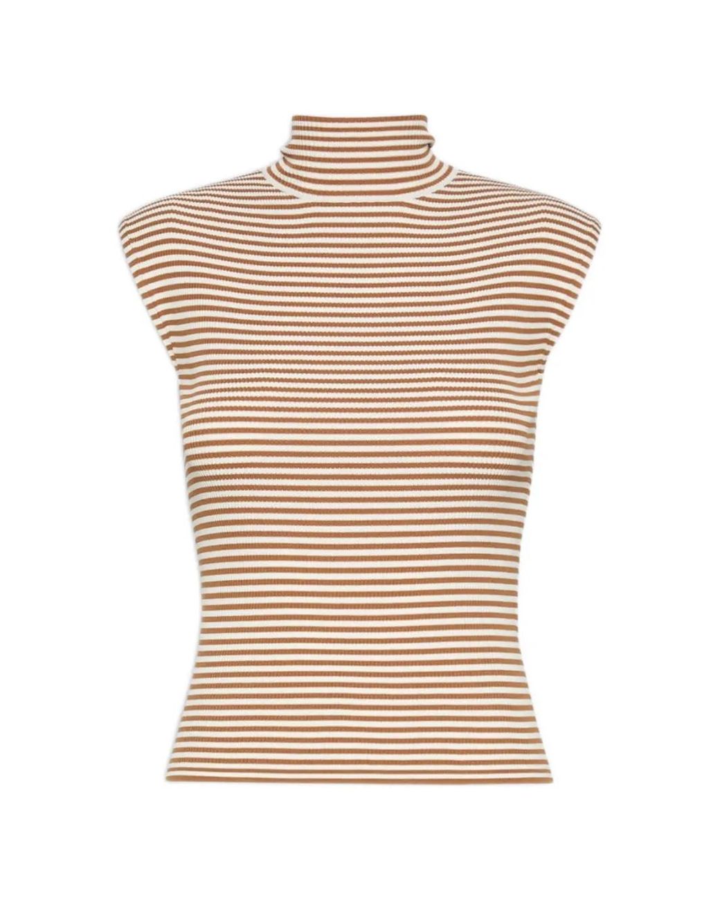 Max Mara Natural Sleeveless Viscose Crepe Polo-Neck Sweater