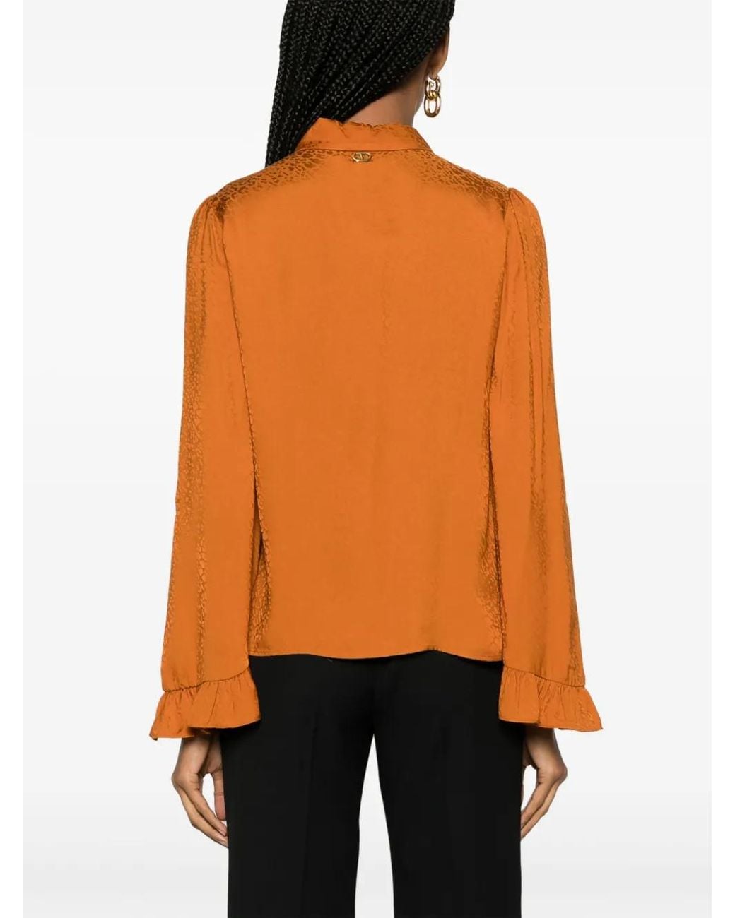 Twinset Orange Animal-Print Ruffle-Cuffs Shirt