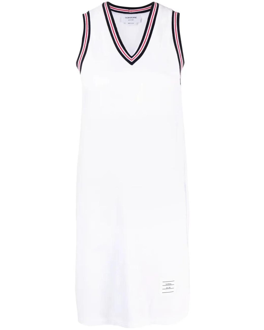 Thom Browne White V-Neck Sleeveless Dress