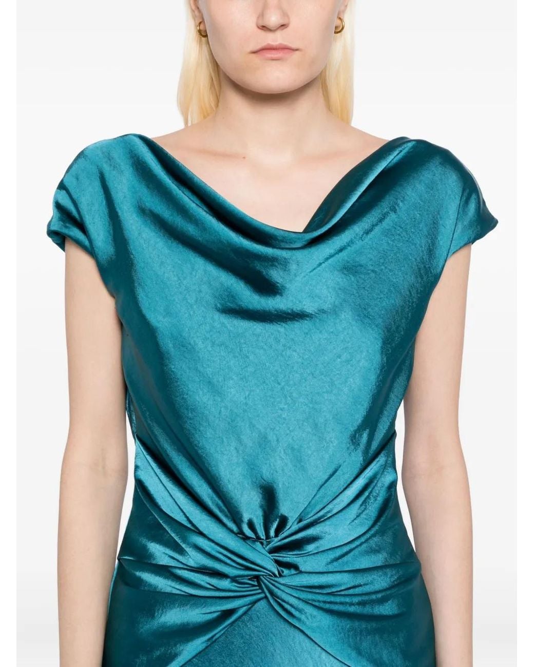 Amsale Blue Hammered Gathered Dress
