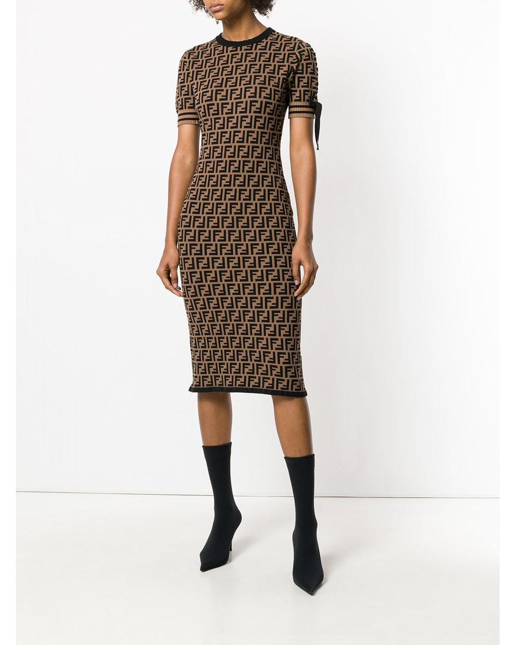 Fendi Logo Short-sleeve Sweater Dress in Brown | Lyst Australia