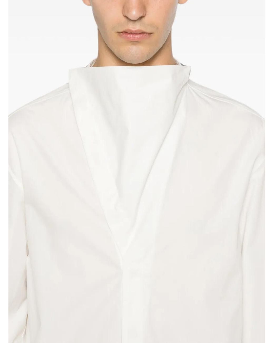 Rick Owens White Island Asymmetric-Neck Long-Sleeved Shirt for men