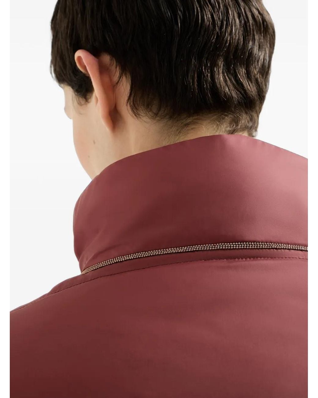 Brunello Cucinelli Red Water-Resistant Matte Nylon Down Vest With Monili