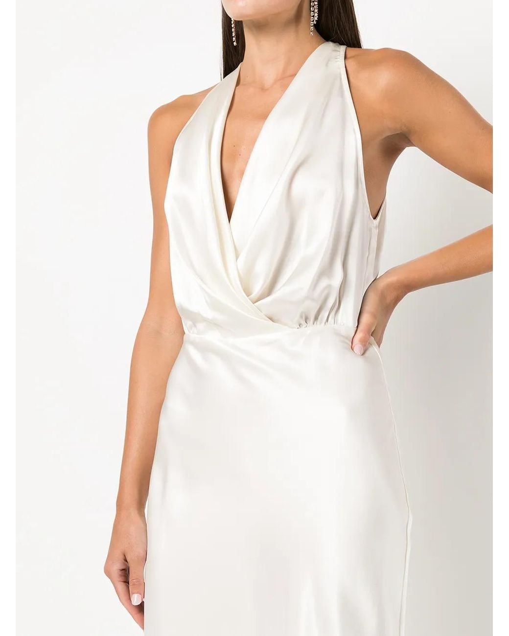 Michelle Mason White Draped Halterneck Gown Dress