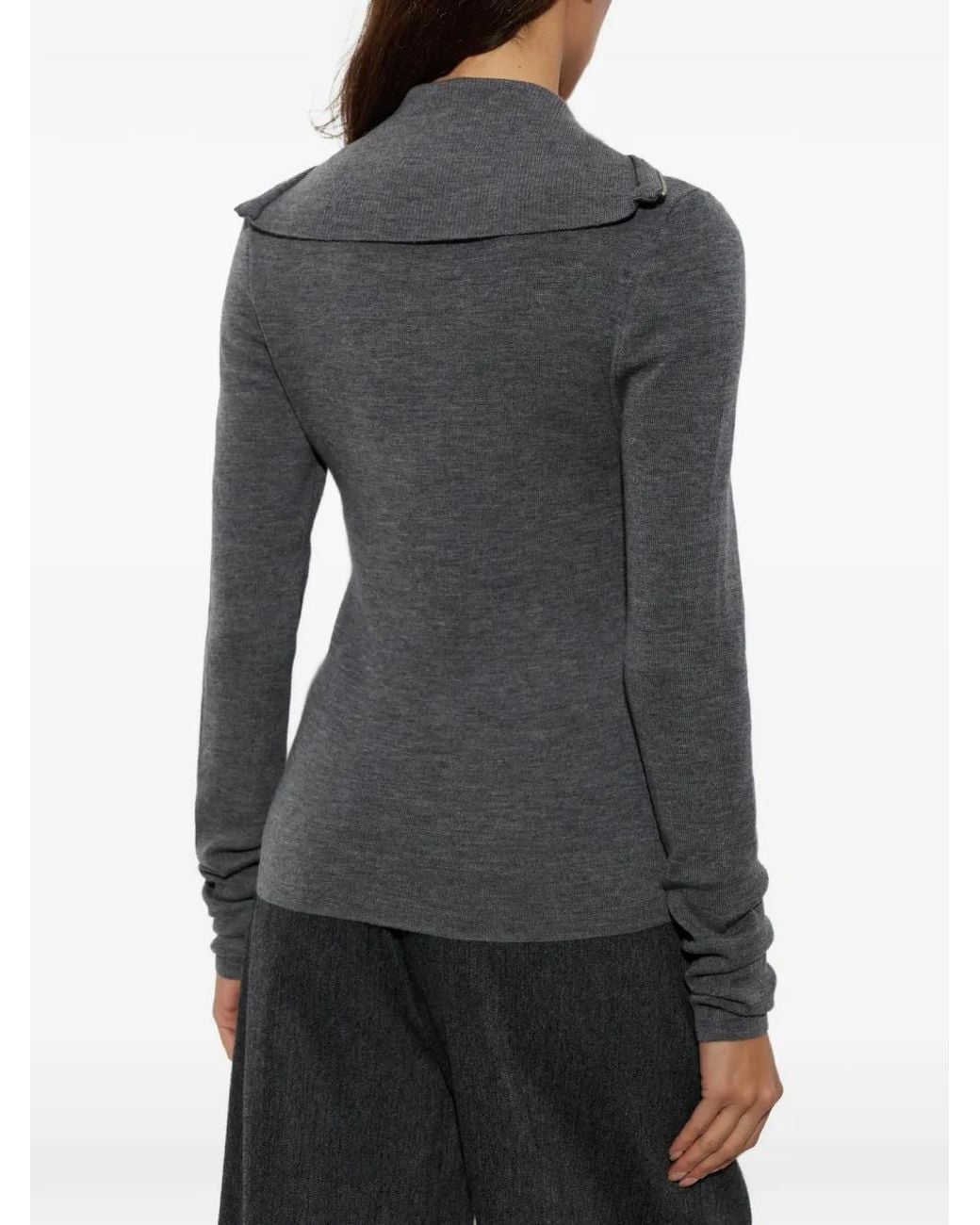 Gestuz Gray Gzrosalie Quarter-Zip Wool Sweater