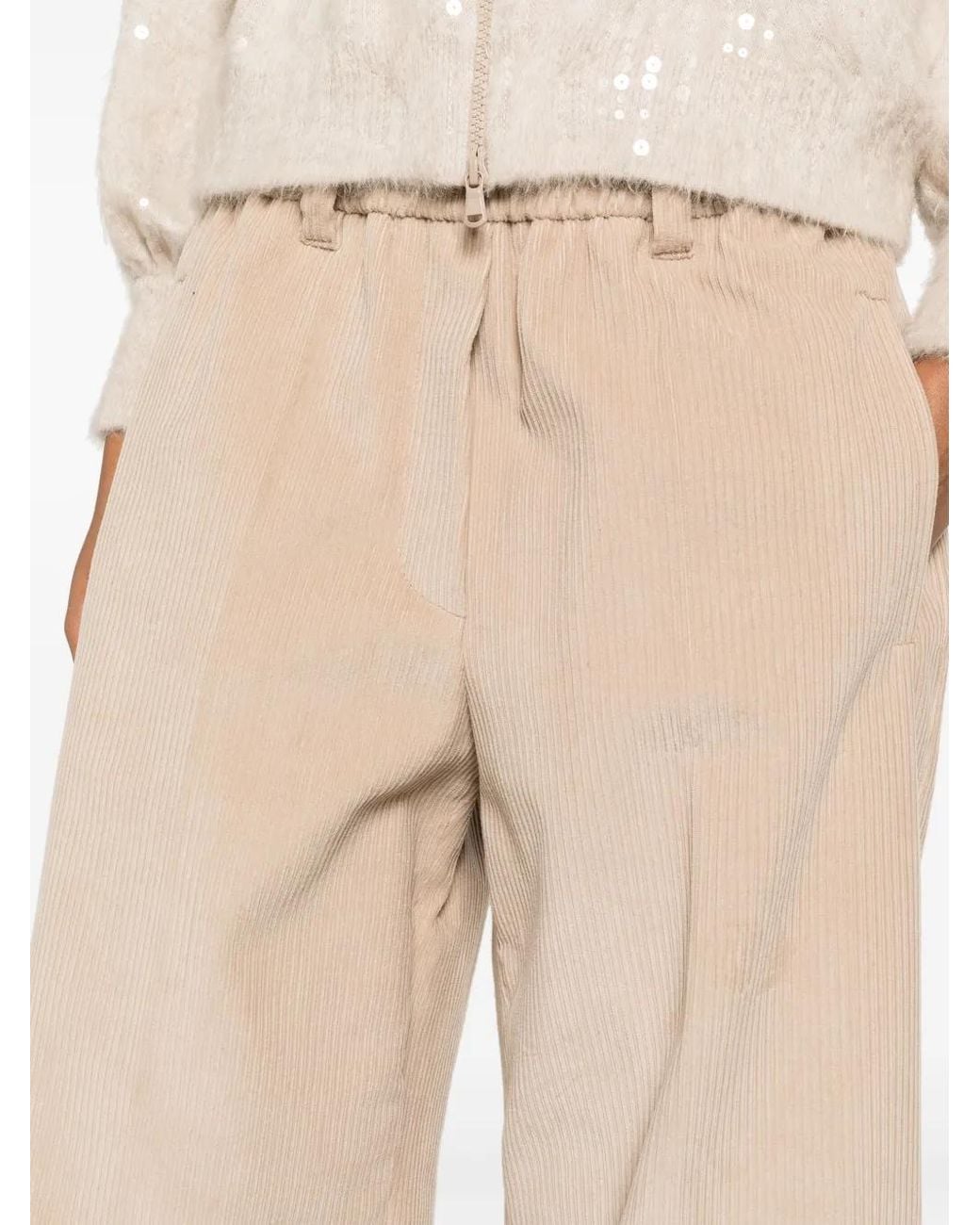 Brunello Cucinelli Natural Corduroy Wide-Leg Trousers