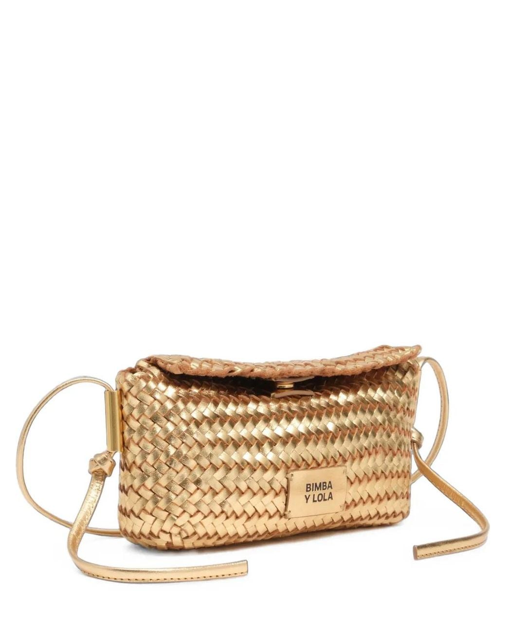 Bimba Y Lola Metallic Mini Sac À Bandoulière En Cuir Tressé Doré