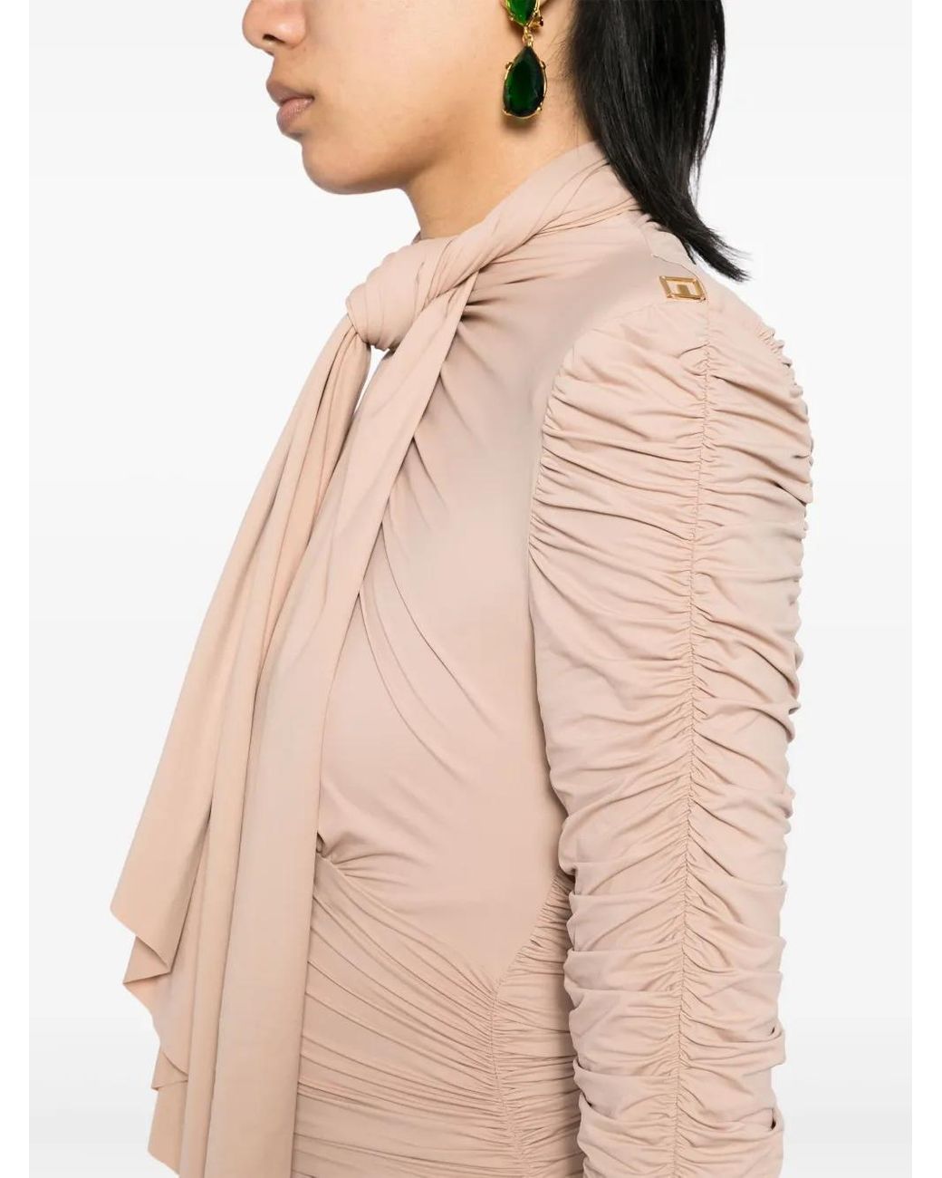 Elisabetta Franchi Natural Ruched Mini Dress