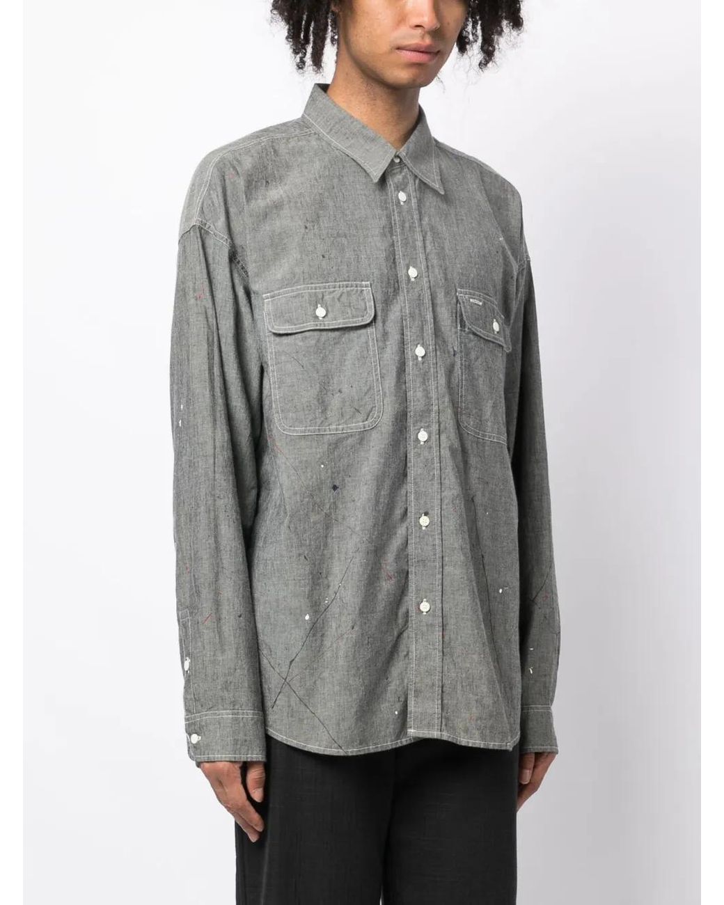 Visvim Gray Logo-Print Paint-Splatter Shirt for men