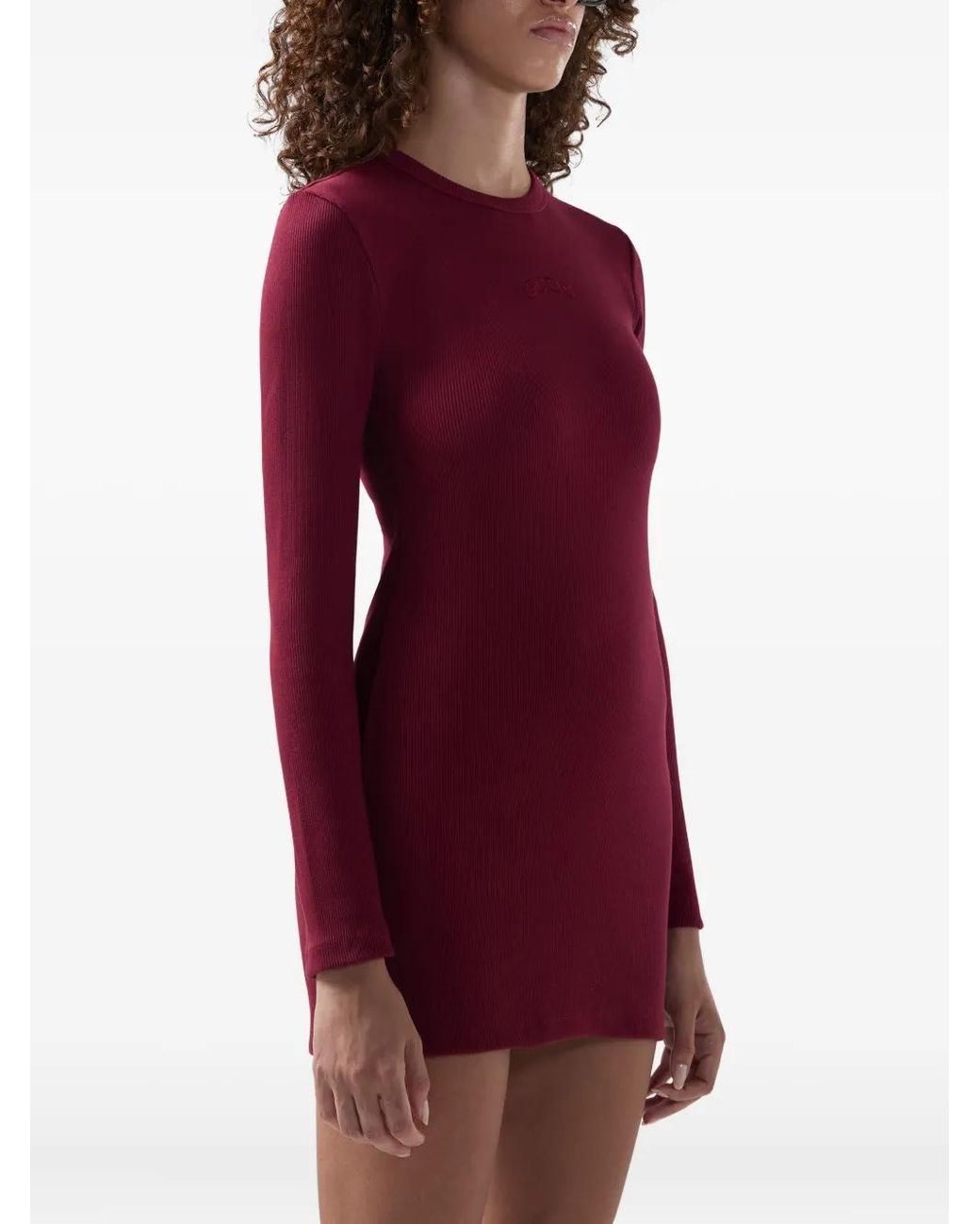 Gcds Red Ribbed Long-Sleeve Dress