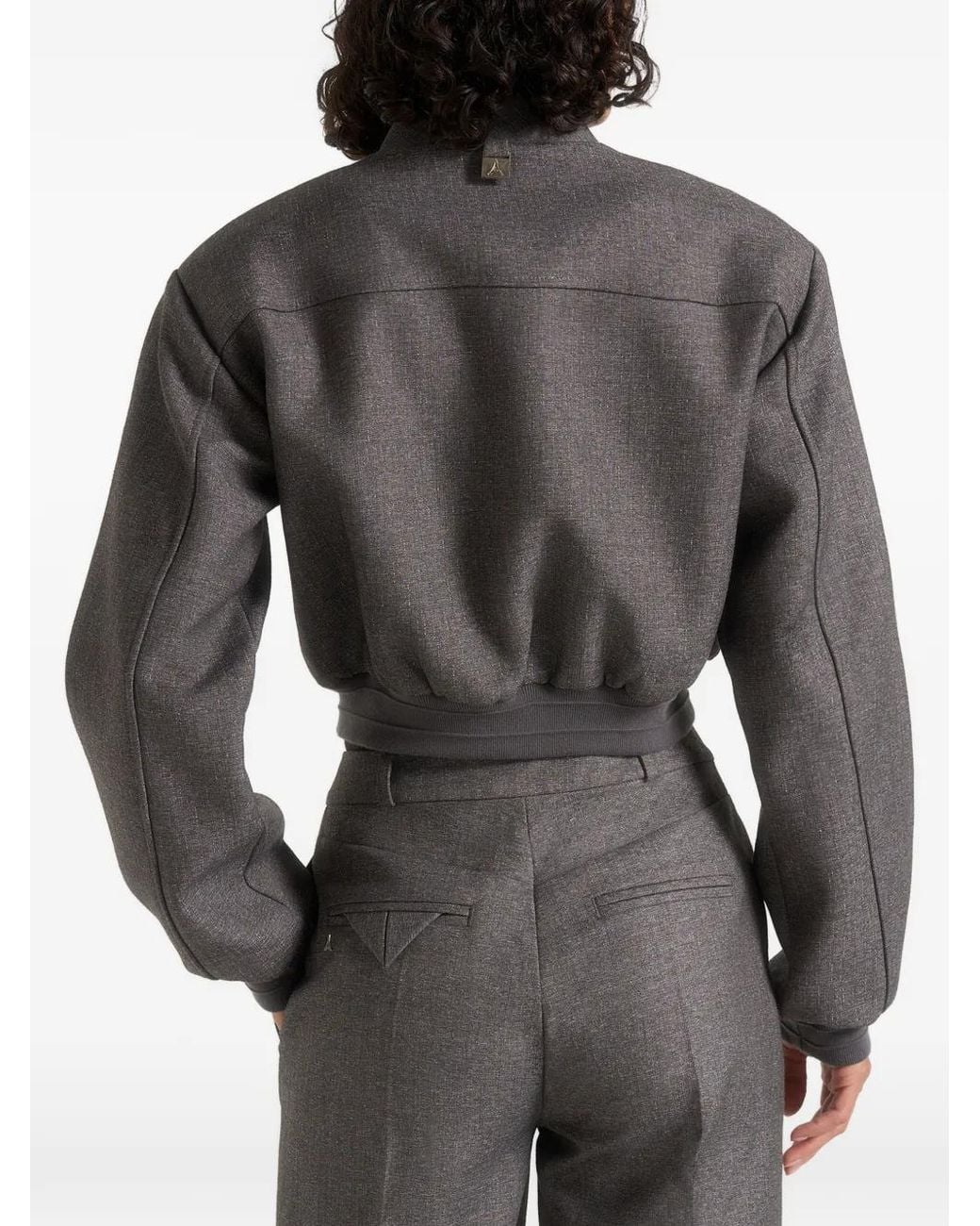 Manière De Voir Gray Monique Suede Wide Shoulder Bomber Jacket